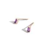 Shahla Karimi Amethyst Birthstones Baguette Stud Earrings 14K Yellow Gold