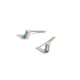 Shahla Karimi Aquamarine Birthstones Baguette Stud Earrings 14K Yellow Gold