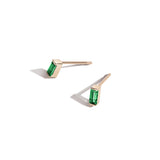 Shahla Karimi Emerald Birthstones Baguette Stud Earrings 14K Yellow Gold