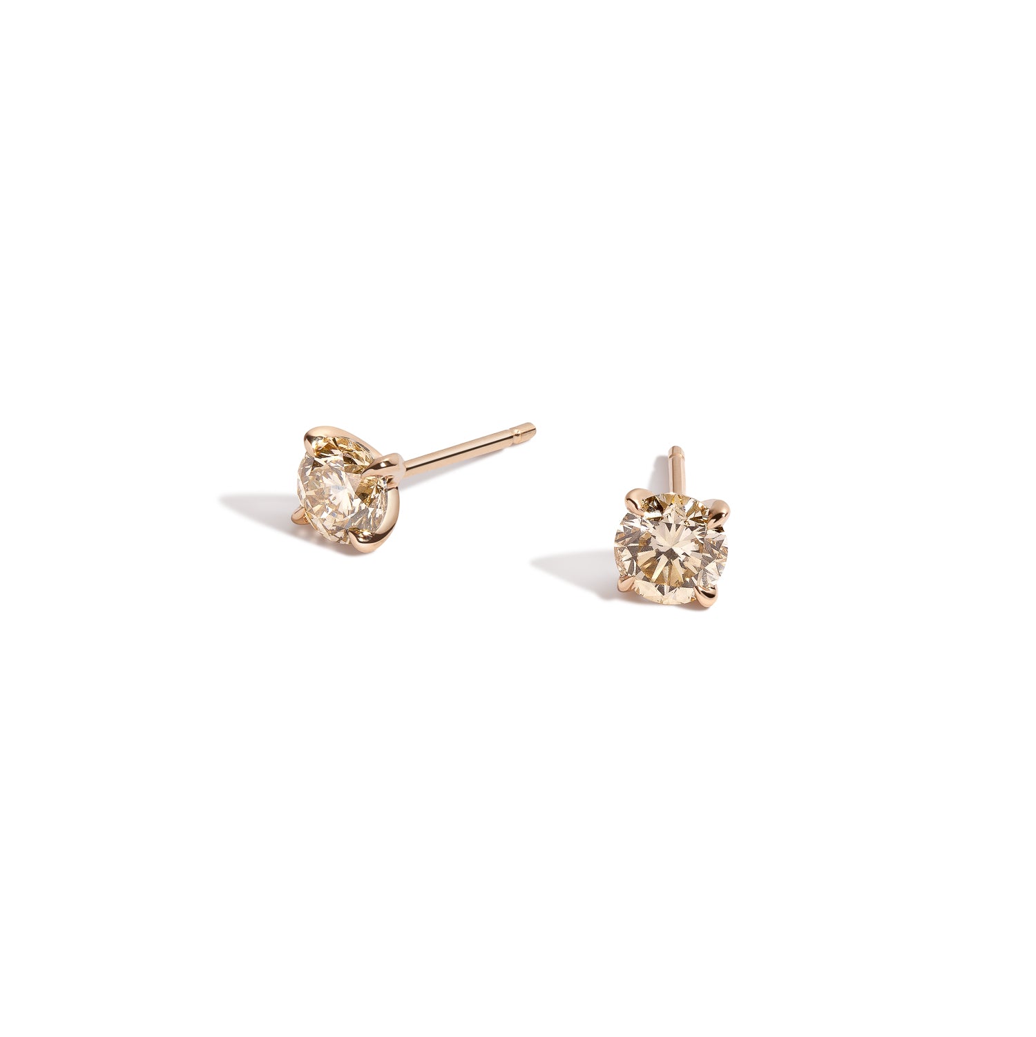 Shahla Karimi Champagne Round Diamond Earring Studs 14K Yellow Gold