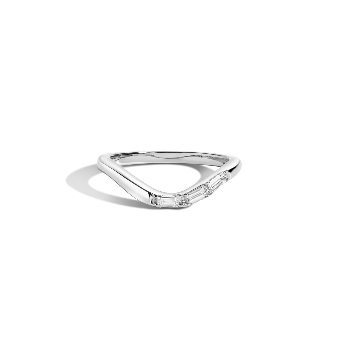 Shahla Karimi Jewelry Curved Asymmetrical Baguette Band in 14K/18K White Gold/Platinum and White Diamonds