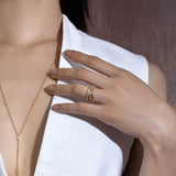 Shahla Karimi Jewelry Rotating Stone Open Band in 14K/18K Yellow Gold and White Diamonds on Model