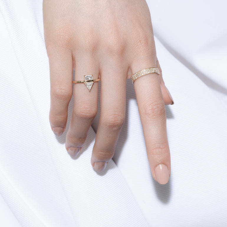 Shahla Karimi Jewelry - Landmark Series Flatiron Ring No 2 - 14K Yellow Gold on Model