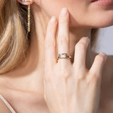 Shahla Karimi Jewelry Mid-Century Mies Baguette Notch Ring 14K Yellow Gold on Model