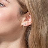 Shahla Karimi Jewelry Mid-Century Fallingwater Asymmetrical Baguette Studs 14K Yellow Gold on Model w/ Chain 