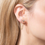 Shahla Karimi Champagne Round Diamond Earring Studs 14K Yellow Gold on Model