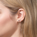 Shahla Karimi Champagne Oval Diamond Studs 14K Yellow Gold w/ Chain on Model