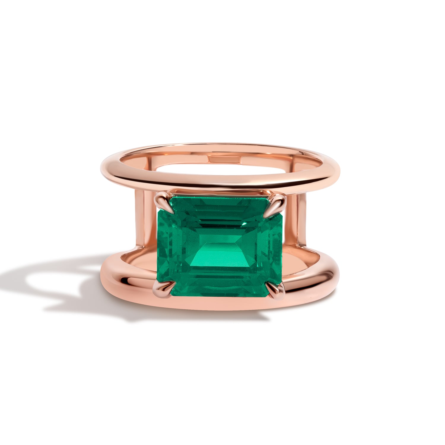 Shahla Karimi Jewelry Emerald Double Band Ring 14K Rose Gold