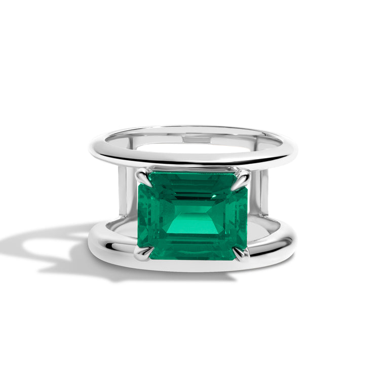 Shahla Karimi Jewelry Emerald Double Band Ring 14K White Gold or Platinum
