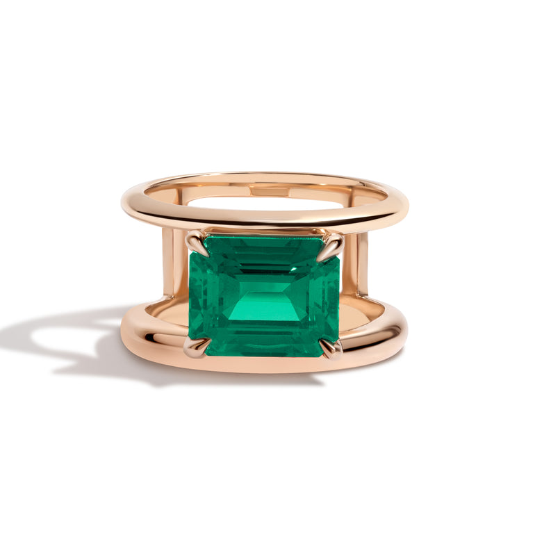 Shahla Karimi Jewelry Emerald Double Band Ring 14/18K Yellow Gold