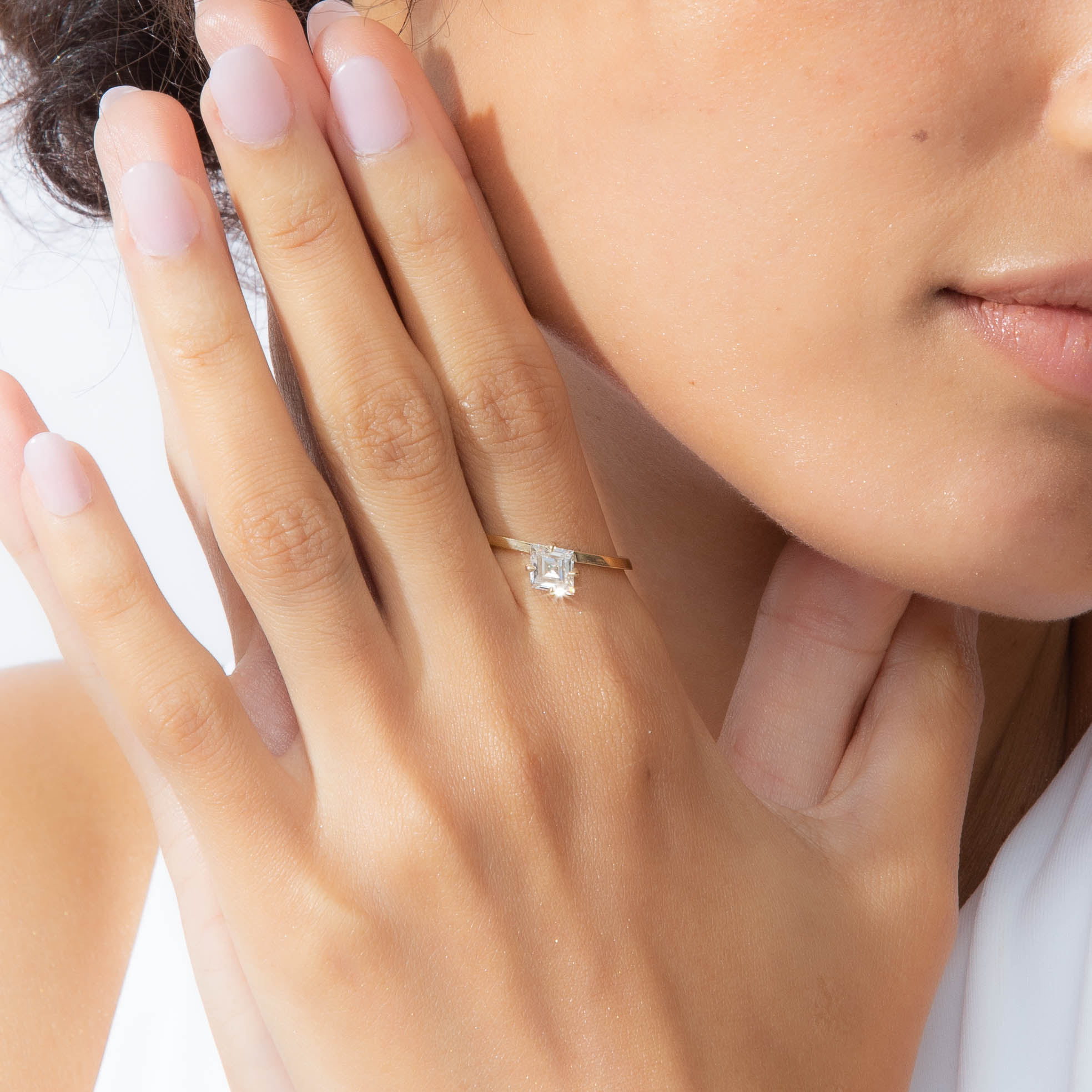 Shahla Karimi Jewelry Lozenge Slant Ring 14/18K Yellow Gold on Model