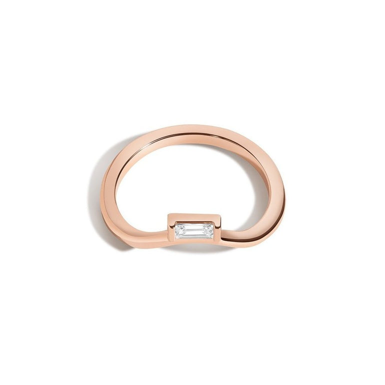 Shahla Karimi Jewelry Diamond Foundry Deco Curved Band with Baguette 14/18K Rose Gold with White Diamond
