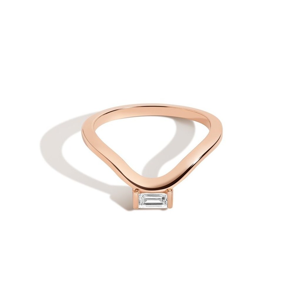 Shahla Karimi Jewelry Diamond Foundry Deco Curved Band with Baguette 14/18K Rose Gold with White Diamond - Bottom View