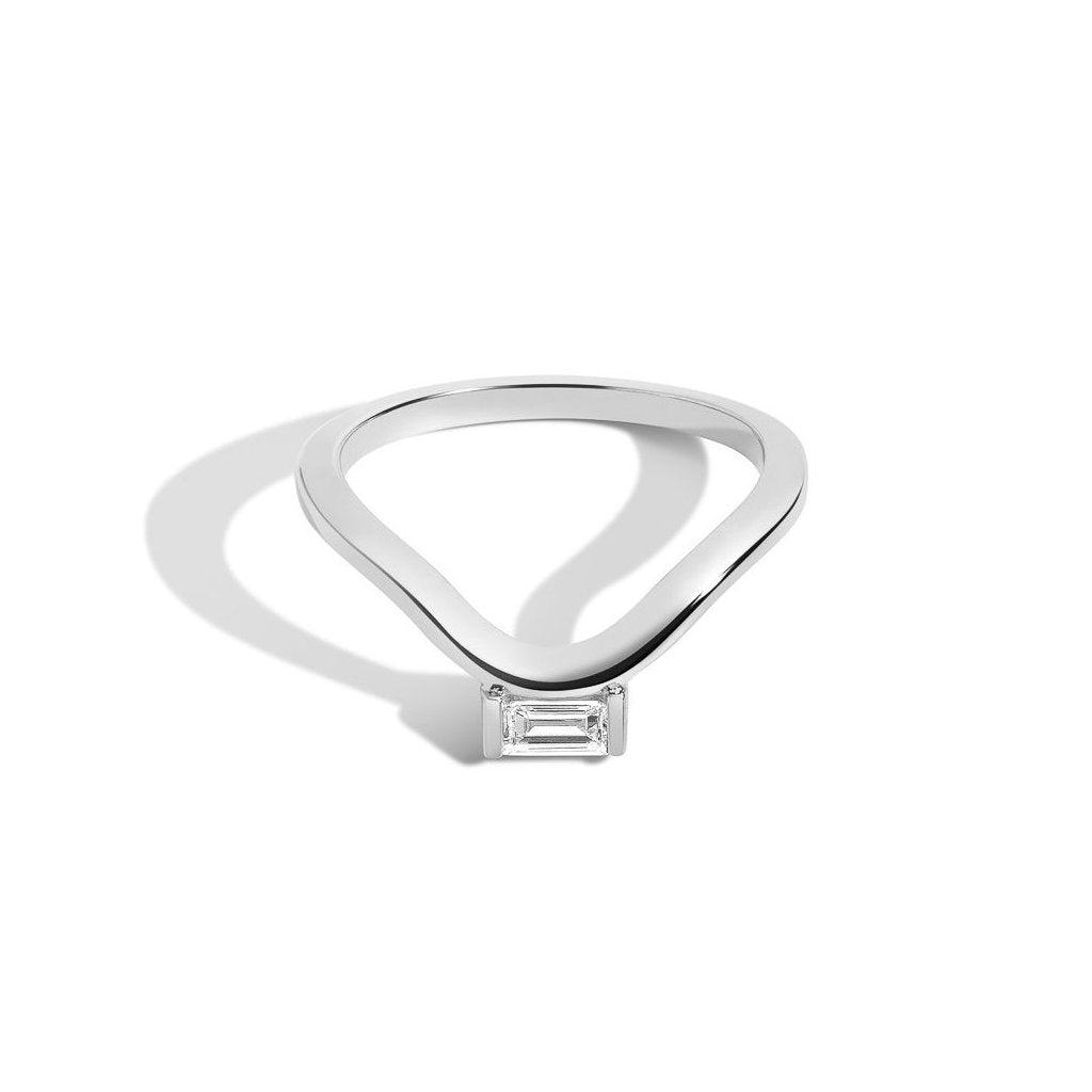 Shahla Karimi Jewelry Diamond Foundry Deco Curved Band with Baguette 14/18K White Gold or Platinum with White Diamond - Bottom View