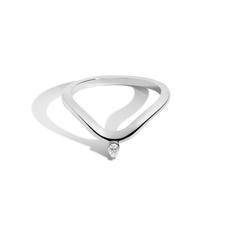 Shahla Karimi Jewelry Diamond Foundry Deco Curved Band with Pear 14/18K White Gold or Platinum with White Diamond - Bottom View