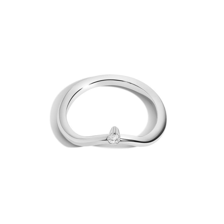 Shahla Karimi Jewelry Diamond Foundry Deco Curved Band with Pear 14/18K White Gold or Platinum with White Diamond