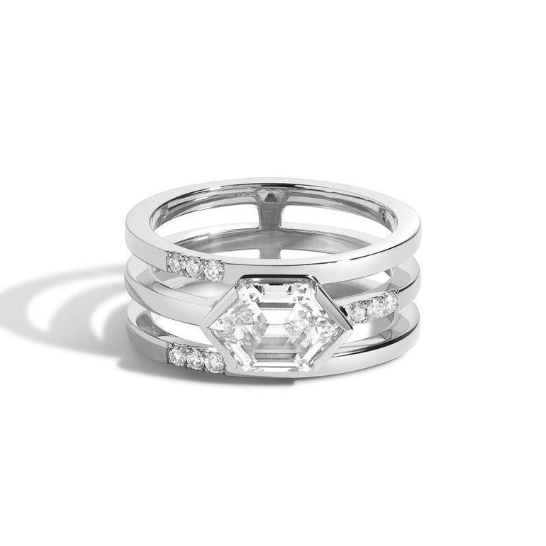 Shahla Karimi Jewelry Diamond Foundry Deco Elongated Hex Ring 14K White Gold or Platinum