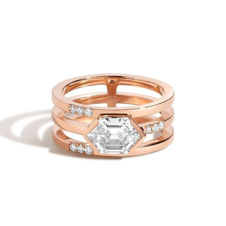 Shahla Karimi Jewelry Diamond Foundry Deco Elongated Hex Ring 14K Rose Gold