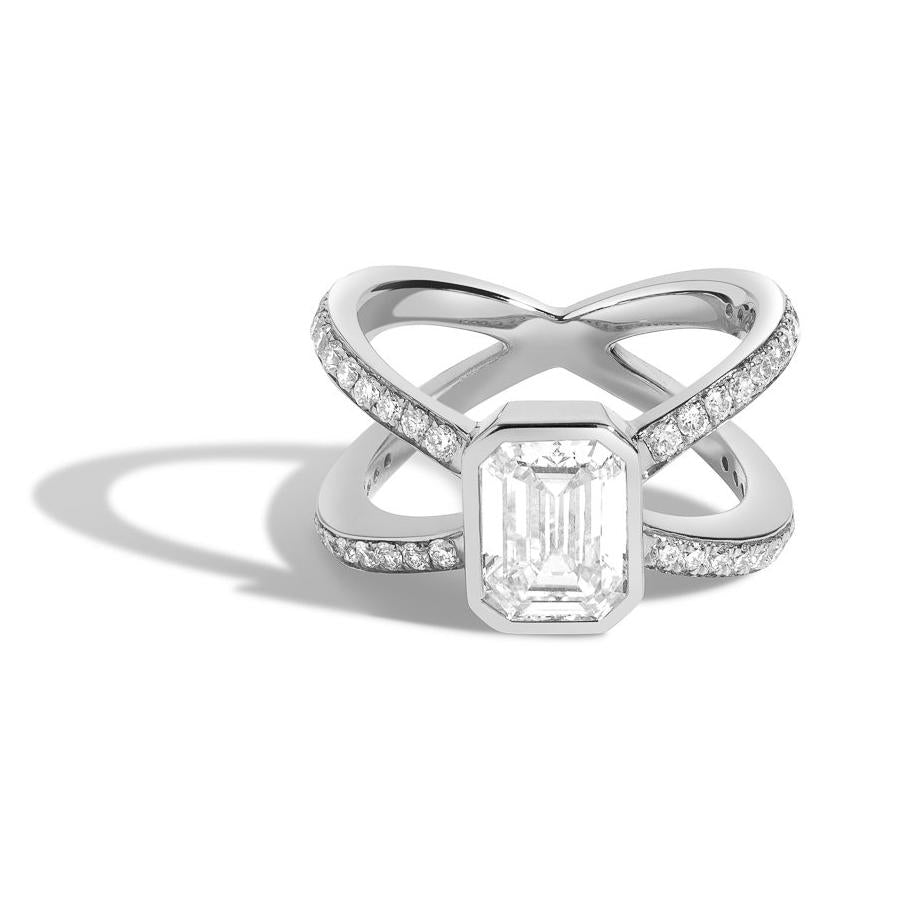 Shahla Karimi Jewelry Diamond Foundry Deco Emerald X Ring 14K White Gold or Platinum