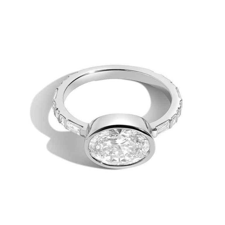 Shahla Karimi Jewelry Diamond Foundry Deco Oval East-West Ring 14K White Gold or Platinum and White Diamonds