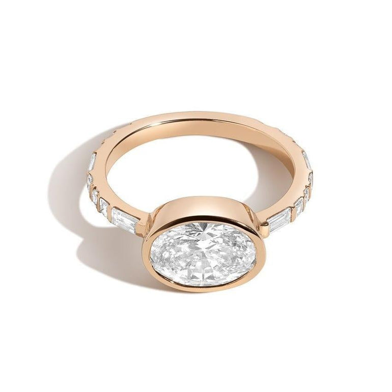 Shahla Karimi Jewelry Diamond Foundry Deco Oval East-West Ring 14/18K Yellow Gold and White Diamonds