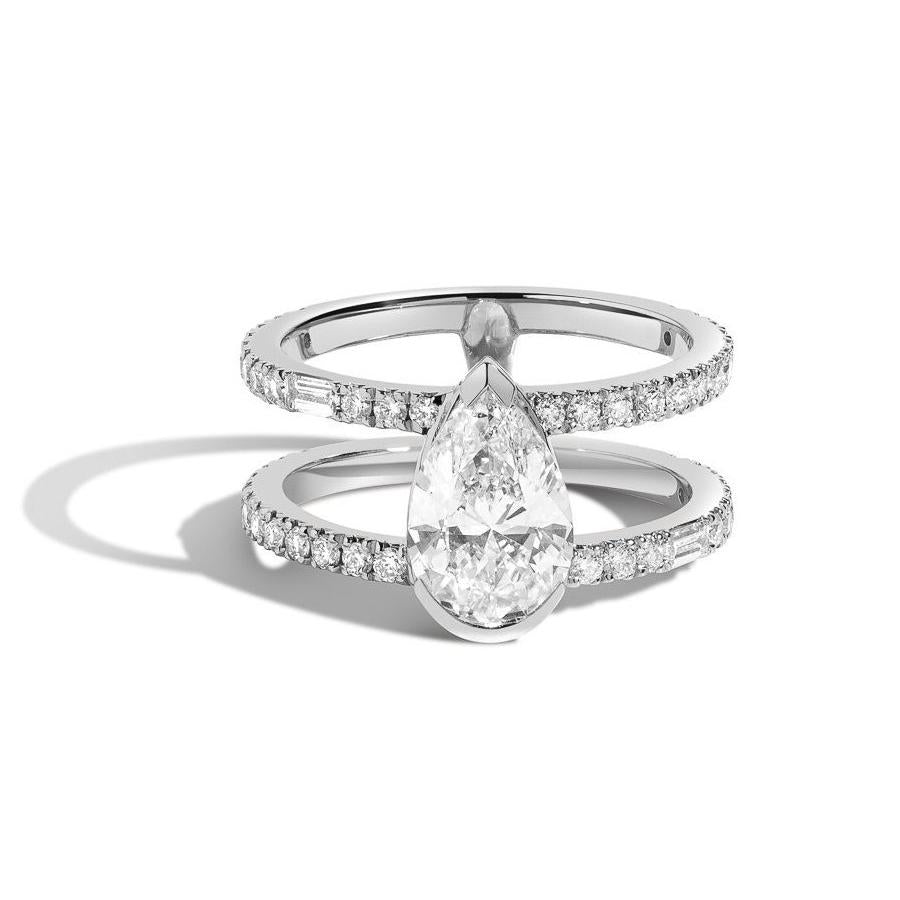 Shahla Karimi Jewelry Diamond Foundry Deco Pear Double Band Ring 14K White Gold or Platinum