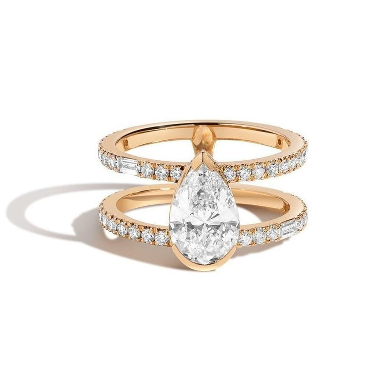 Shahla Karimi Jewelry Diamond Foundry Deco Pear Double Band Ring 14/18K Yellow Gold
