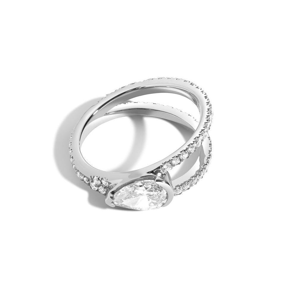Shahla Karimi Jewelry Diamond Foundry Deco Pear Pave V Ring 14K White Gold or Platinum