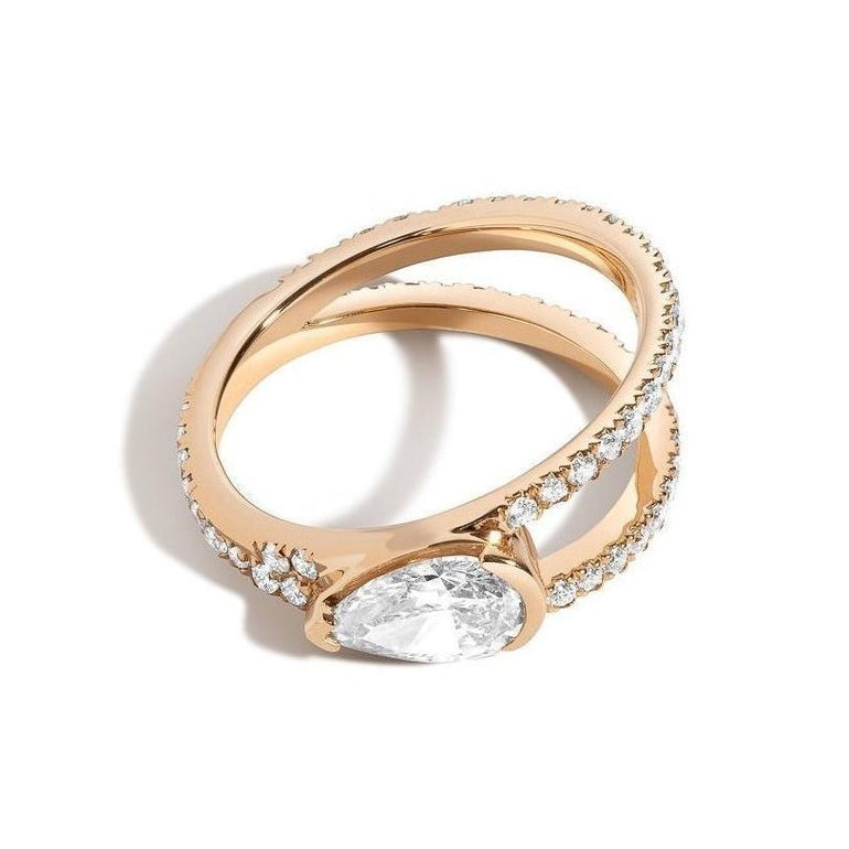 Shahla Karimi Jewelry Diamond Foundry Deco Pear Pave V Ring 14/18K Yellow Gold