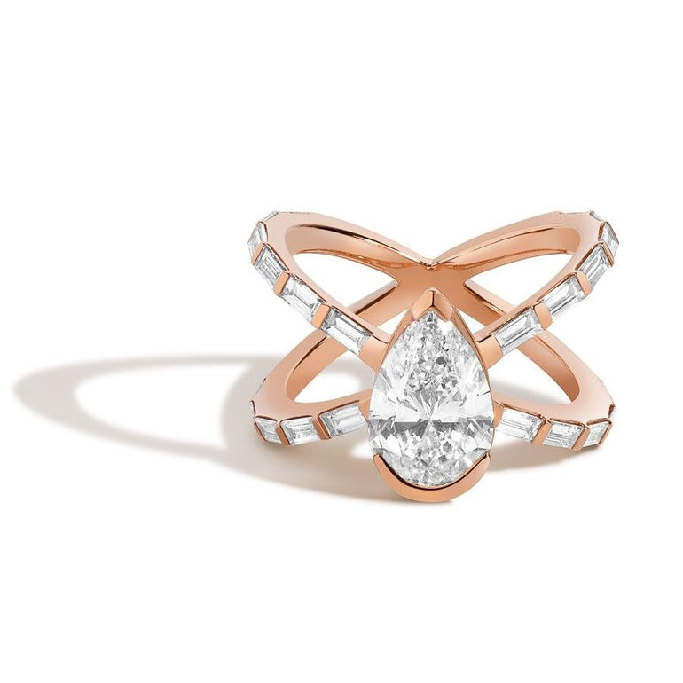 Shahla Karimi Jewelry Diamond Foundry Deco Pear X-Ring 14K Rose Gold