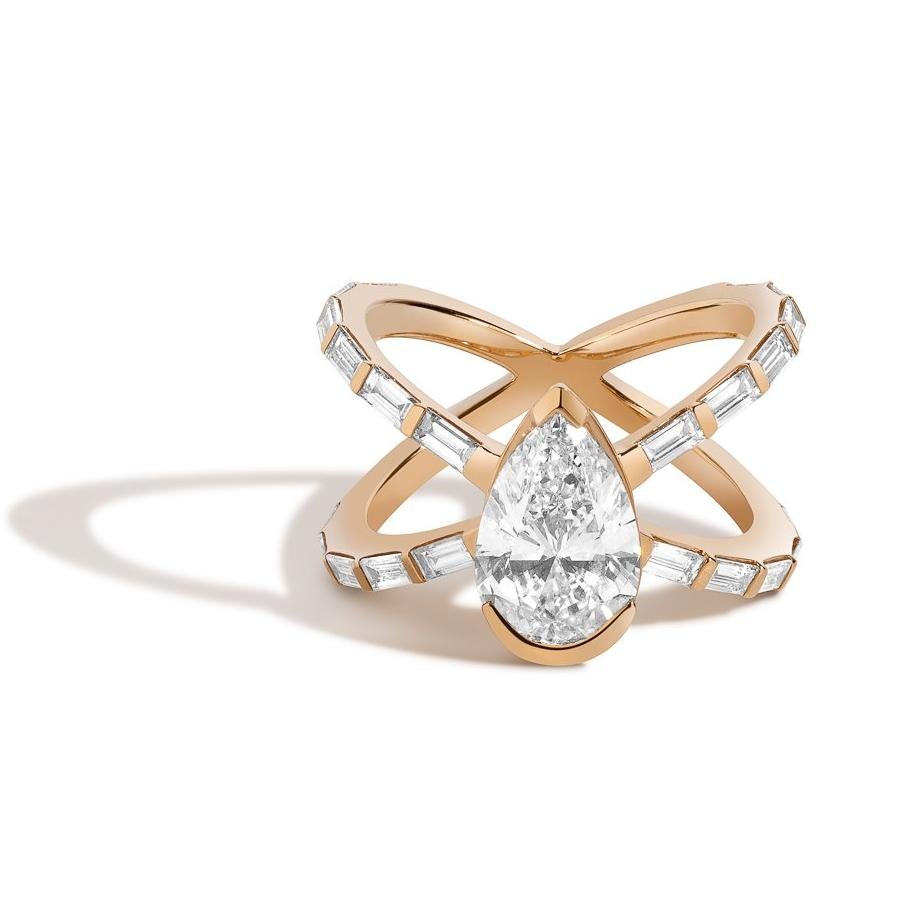 Shahla Karimi Jewelry Diamond Foundry Deco Pear X-Ring 14/18K Yellow Gold