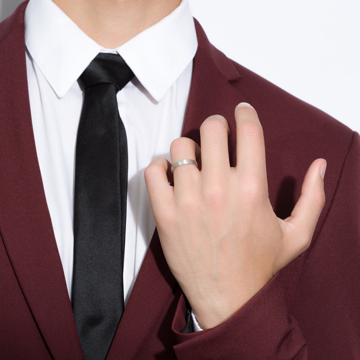 Shahla Karimi Jewelry Every Love Perfect 4mm Band 14/18K White Gold Matte Finish on Model