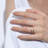 Shahla Karimi Jewelry 2mm Bright-Cut Eternity Band with White Diamonds 14/18K Yellow Gold on Model