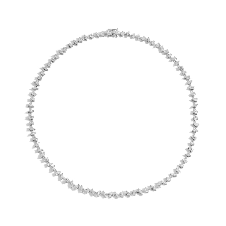 V Shaped Graduated Diamond Anniversary Necklace Gifts In 14K White Gold