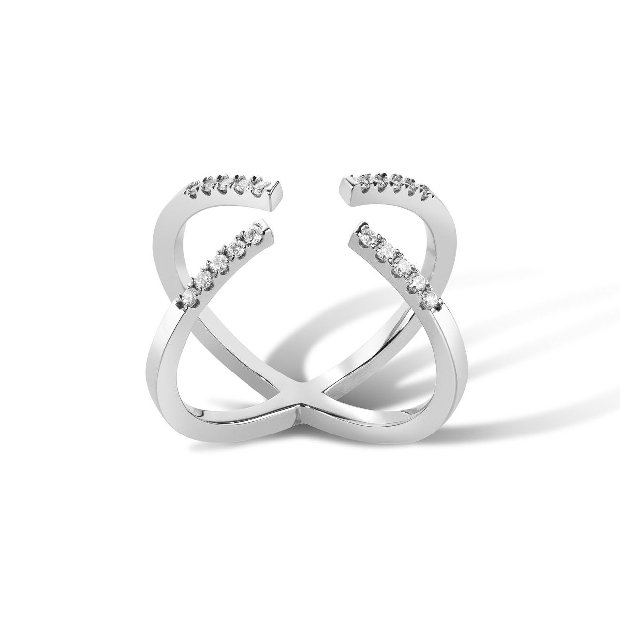Shahla Karimi Jewelry Central Park X-Ring No. 3 in 14K White Gold With White Diamonds