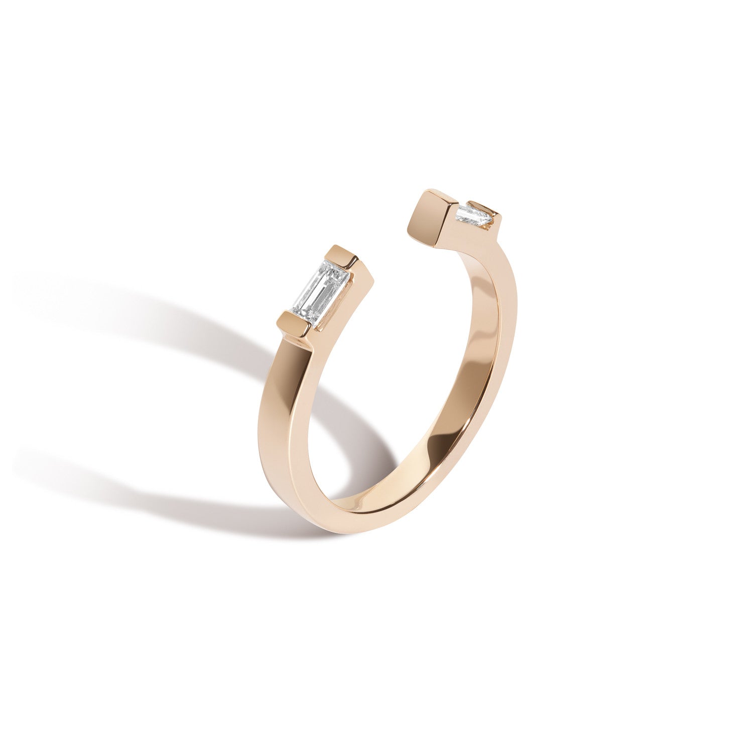 Shahla Karimi Jewelry 14/18K Yellow Gold Rockefeller No.1 Open Ring with Diamond Baguettes - Side View