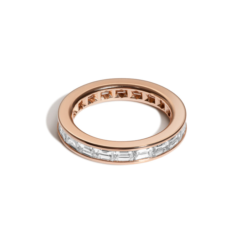 Shahla Karimi Jewelry Rockefeller Ring No. 3 14K Rose Gold with White Diamond Baguettes