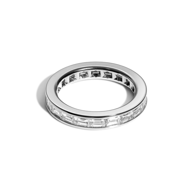 Shahla Karimi Jewelry Rockefeller Ring No. 3 14K White Gold or Platinum with White Diamond Baguettes