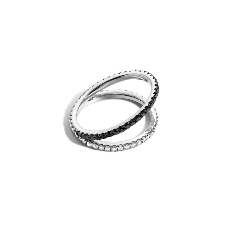 Shahla Karimi Jewelry Love Black and White Diamond V Ring 14K White Gold