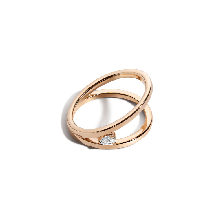 Shahla Karimi Jewelry Love V Ring with Pear 14K Yellow Gold