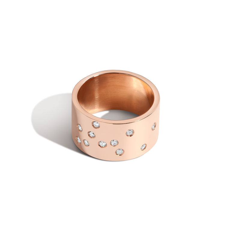 Shahla Karimi Jewelry Zodiac Reveal Ring Collection with White Diamonds - Sagittarius - 14K Rose Gold - Front View
