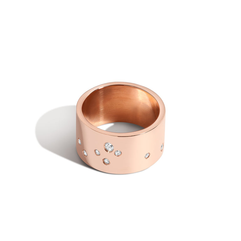 Shahla Karimi Jewelry Zodiac Reveal Ring Collection with White Diamonds - Scorpio - 14K Rose Gold - Front View