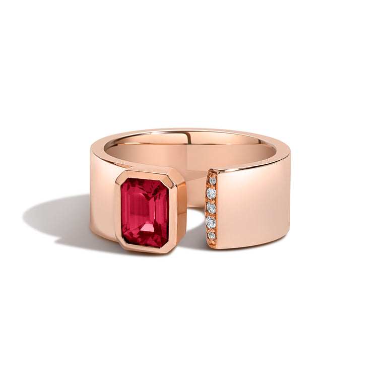 Shahla Karimi Jewelry Ruby Gap Band w/ Pave 14K Rose Gold