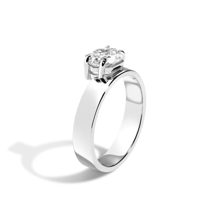 Shahla Karimi Jewelry East-West Elongated Hexagon Offset Ring 14K White Gold or Platinum Side