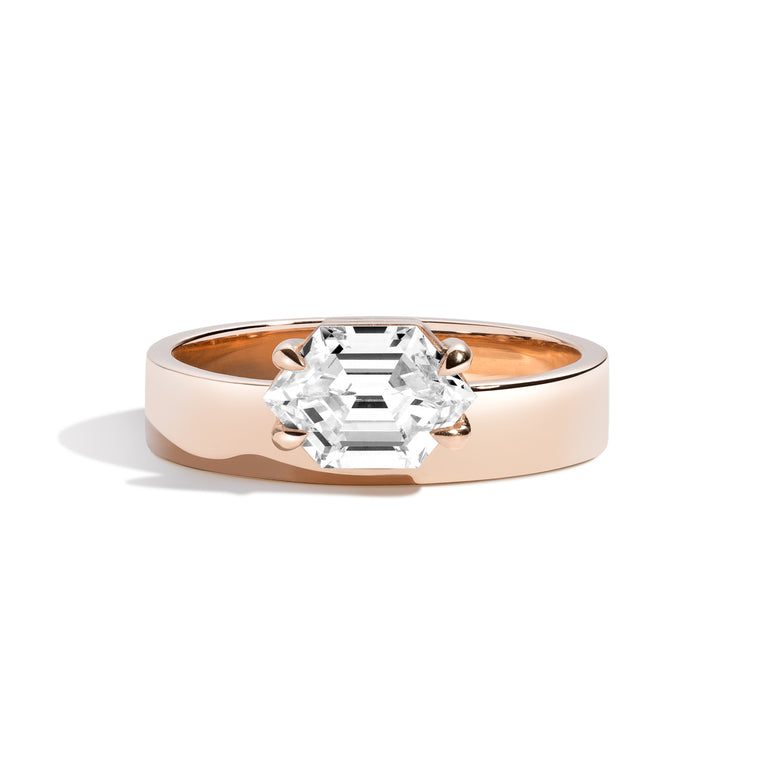 Shahla Karimi Jewelry East-West Elongated Hexagon Offset Ring 14K Rose Gold