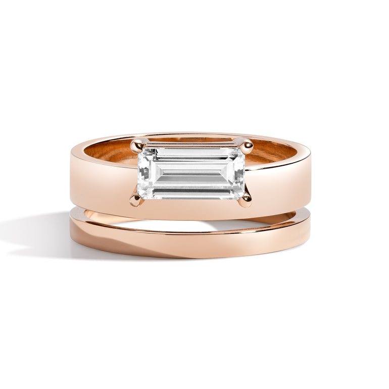 Shahla Karimi Jewelry East-West Baguette Offset Double Ring 14K Rose Gold