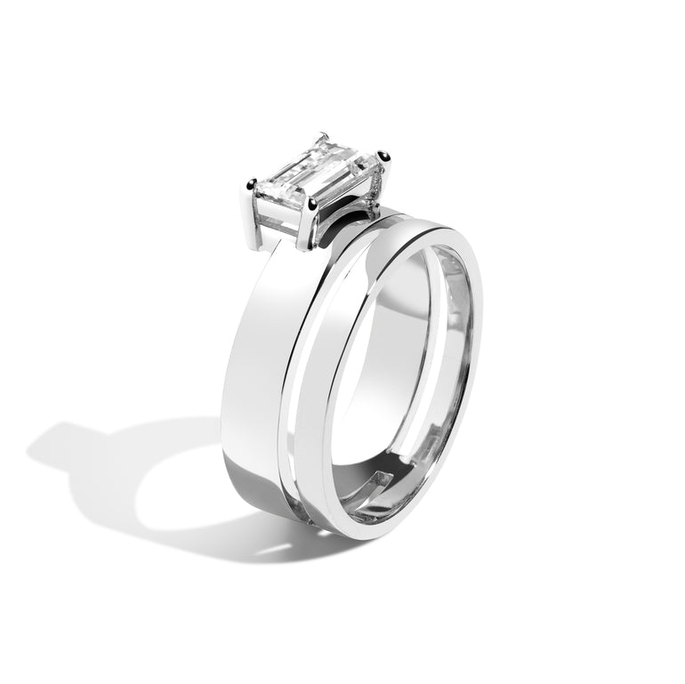 Shahla Karimi Jewelry East-West Baguette Offset Double Ring 14K White Gold or Platinum Side