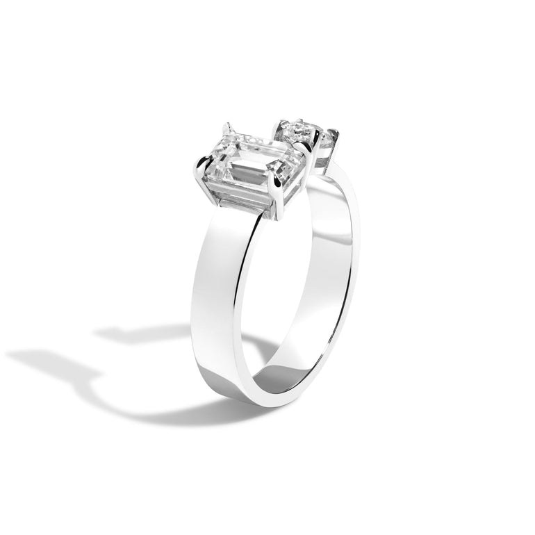 Shahla Karimi Jewelry Emerald-Cut + Brilliant Gap Band in 14K White Gold or Platinum Side View