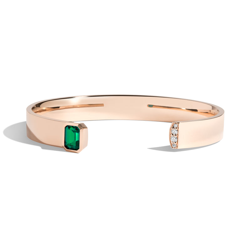 Shahla Karimi Emerald Emerald Cut Cuff w/ Pavé 14K Rose Gold