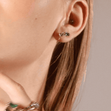 Shahla Karimi Sapphire Emerald Cut Studs 14K Yellow Gold on Model GIF